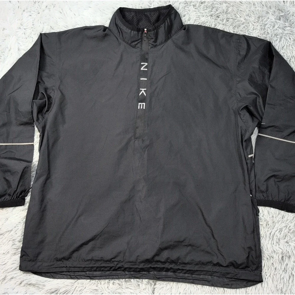 Vintage Nike Jacket Mens XL Black 90's Windbreaker Half Zip Up Pockets Swoosh